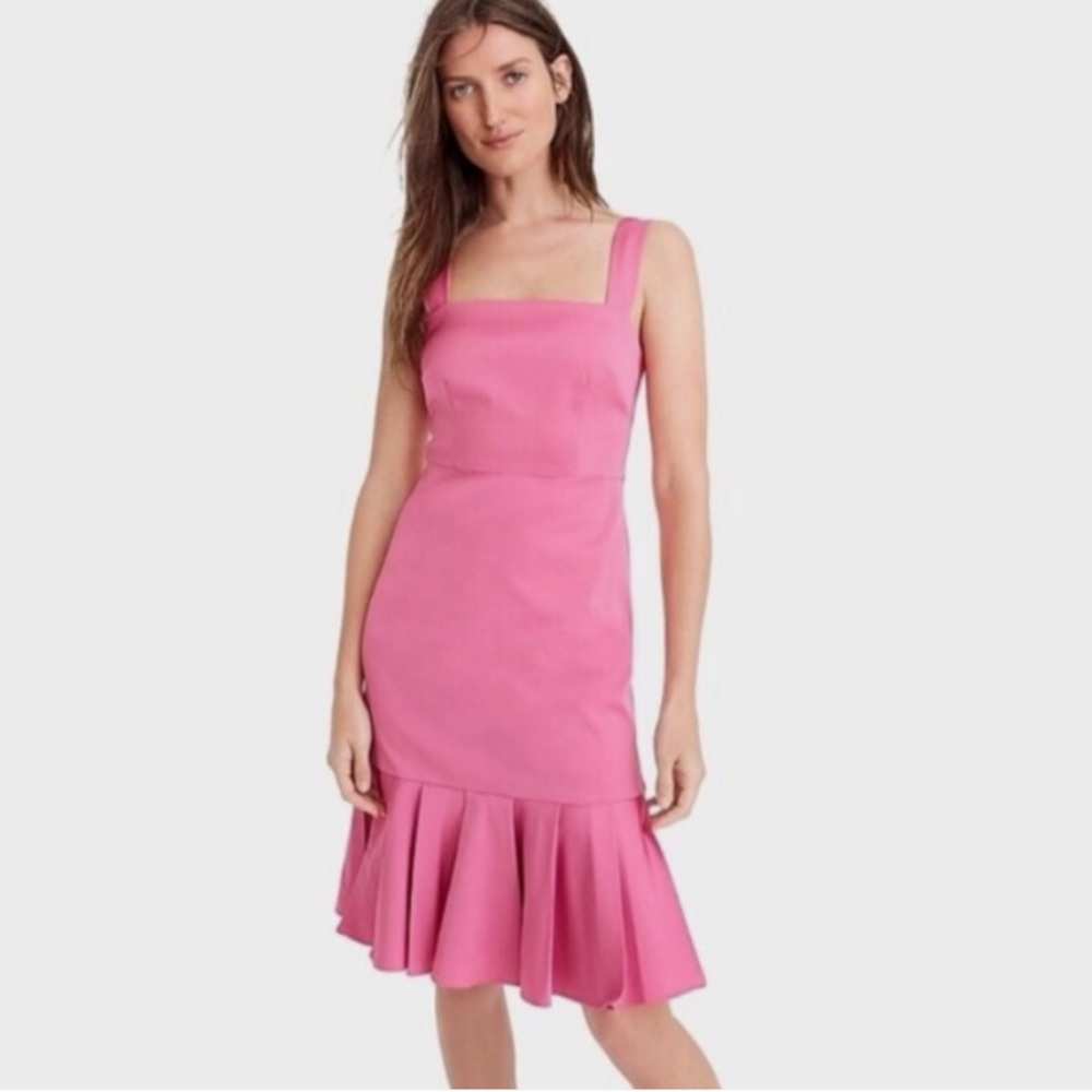 J. Crew Pink Midi Dress with Ruffle Hem